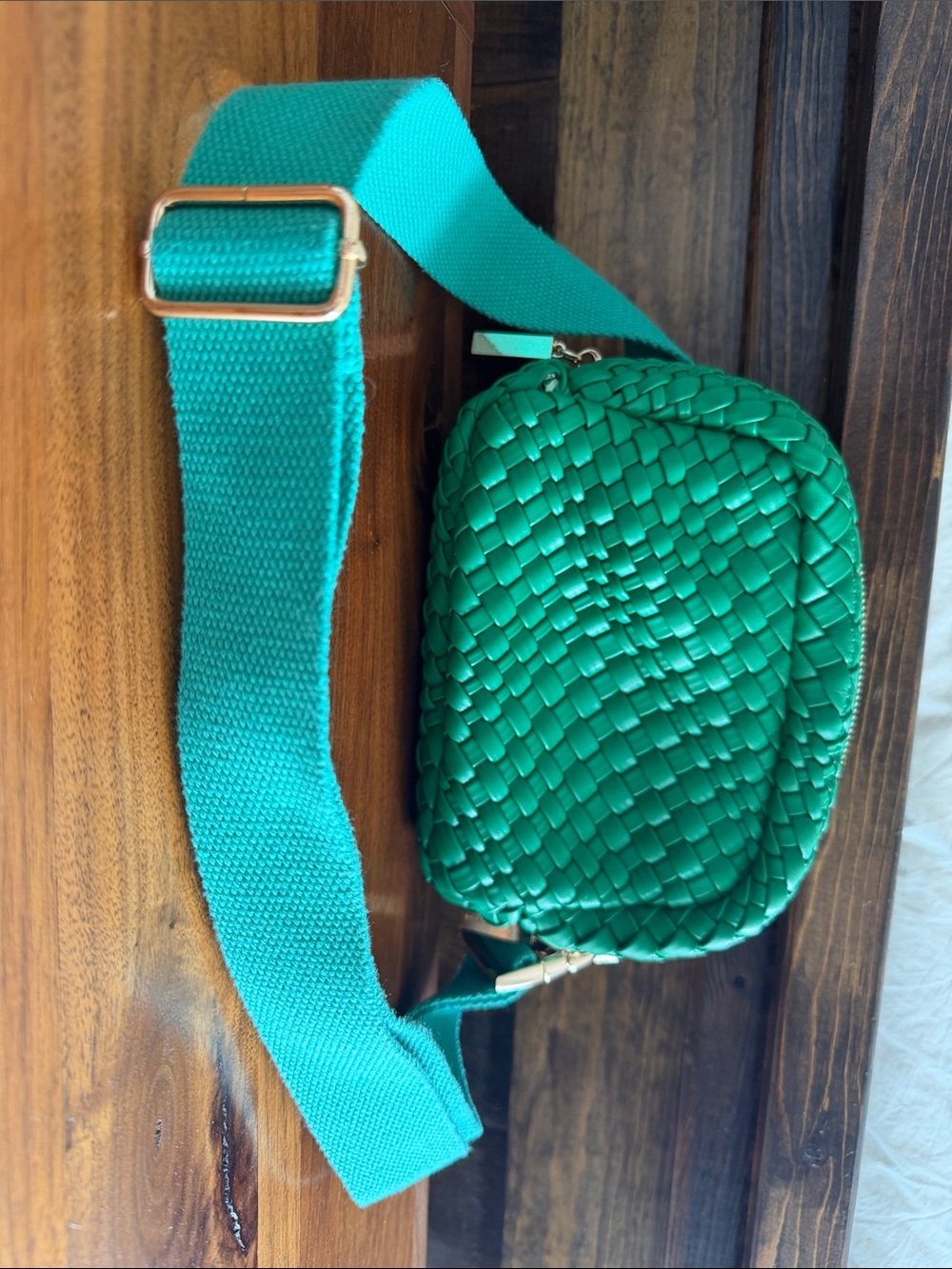 Green Woven Crossbody Belt Bag